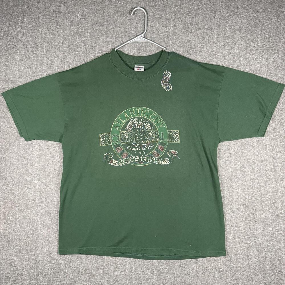 Vintage Atlantic City Boardwalk Shirt Mens XL Green Jerzees Casino Tee 90s Dice